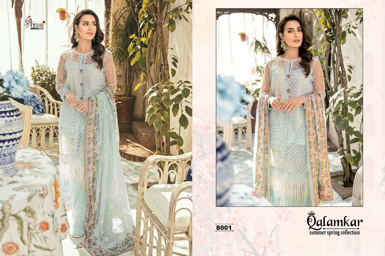 SHREE FABS Qalamkar summer spring collection 8001 blue design Salwar Kameez Cotton Singles