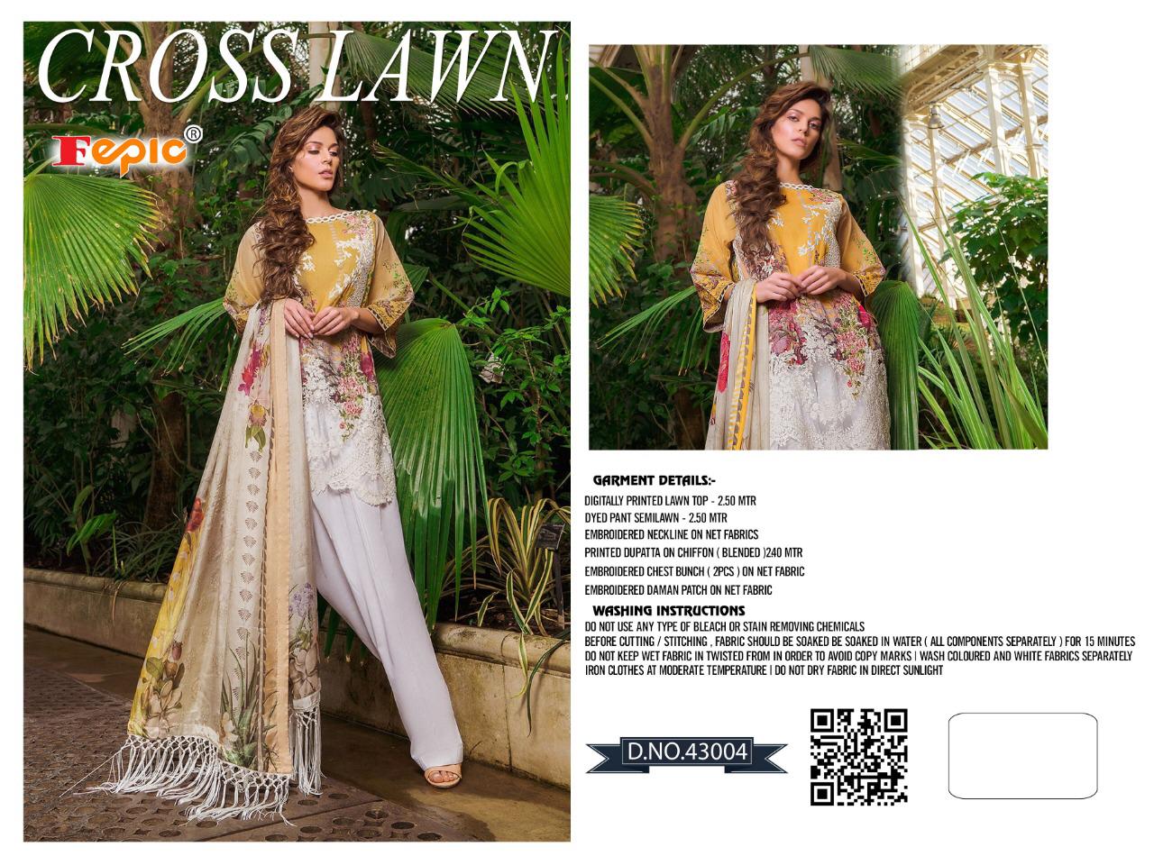 FEPIC Rosemeen cross lawn 43004 Salwar Kameez Pure Cambric Cotton,net, chiffon Singles