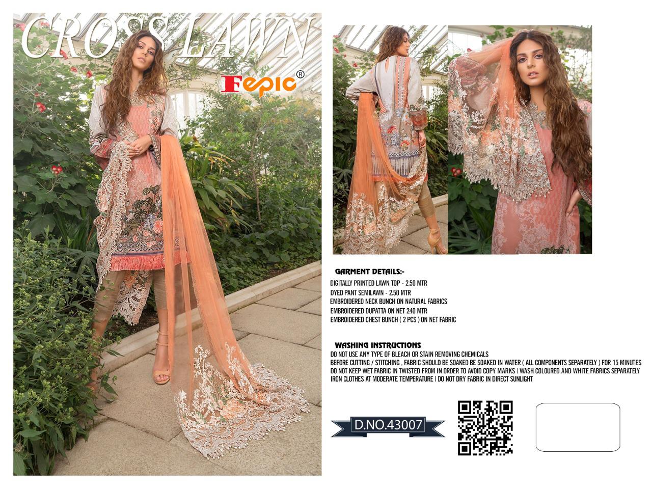 FEPIC Rosemeen cross lawn 43007 Salwar Kameez Pure Cambric Cotton,net, chiffon Singles