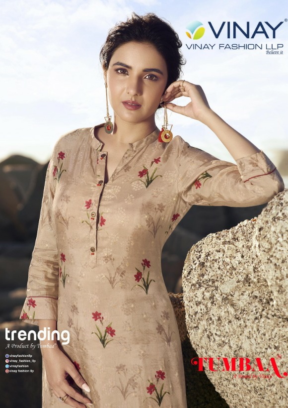 Vinay Fashion trending pure dola silk Jacquard digital printed stylish Kurties with cotton bottom