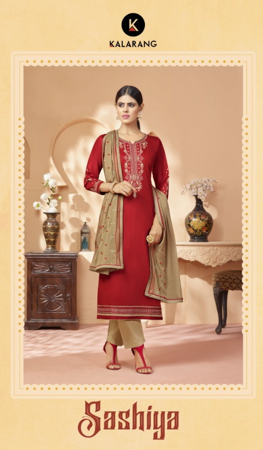 Kalarang sashiya astonishing style jam satin Embroided with sleeve work  Salwar suits