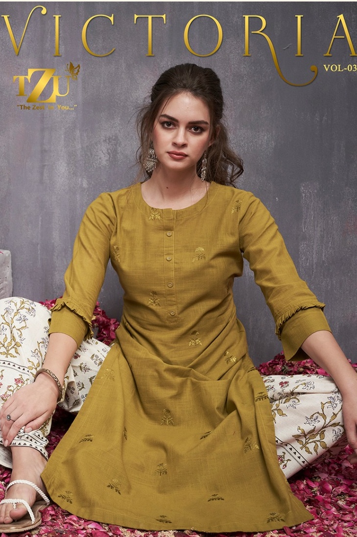 Tzu Victoria vol 3 stunning look cotton. Embroidered Kurties