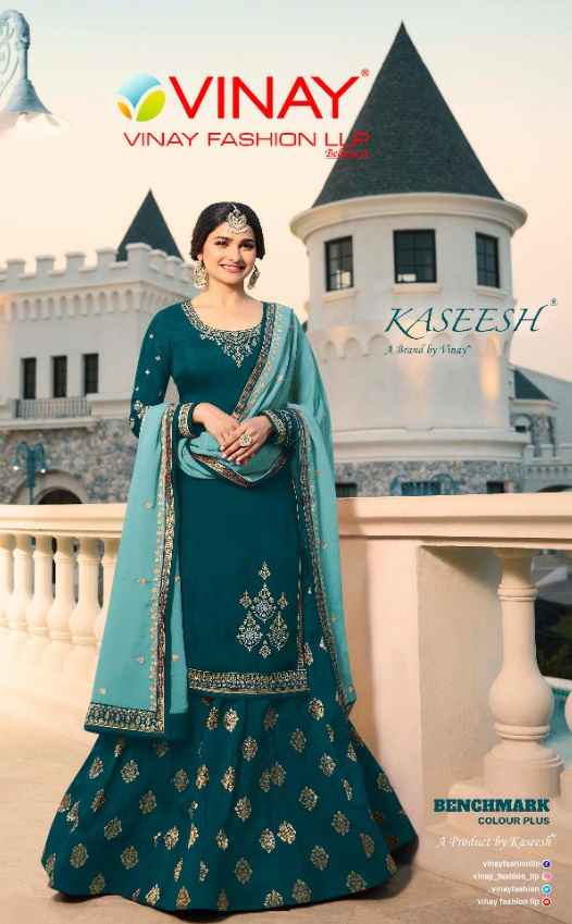 Vinay Fashion benchmark color plus stunning style Georgette satin Salwar suits With silk Jacquard bottom