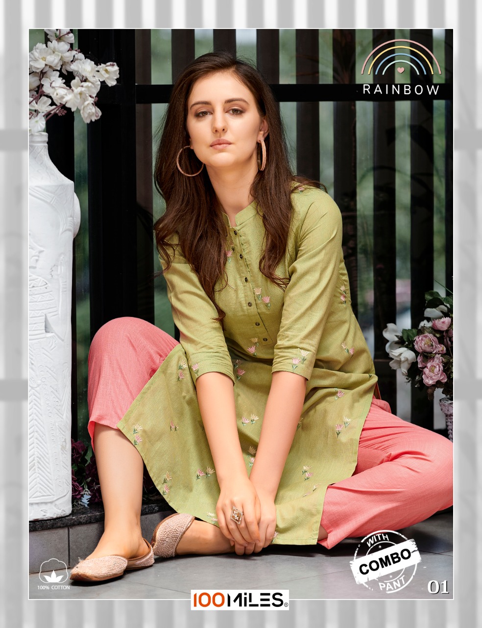 100 miles rainbow cotton kurti with pants exclusive collection catalog