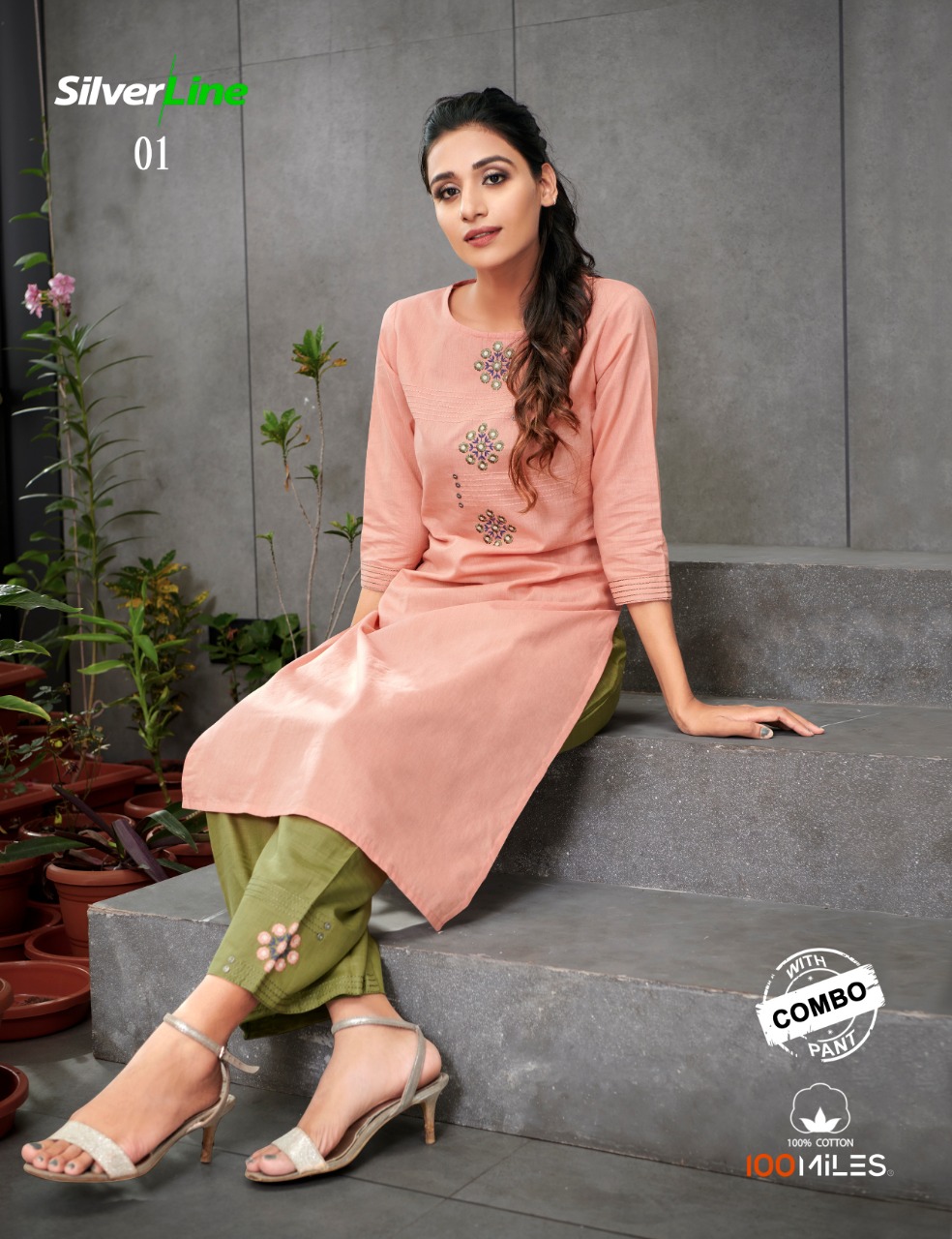 100 miles silver line kurti with pants collection at wholesale rate