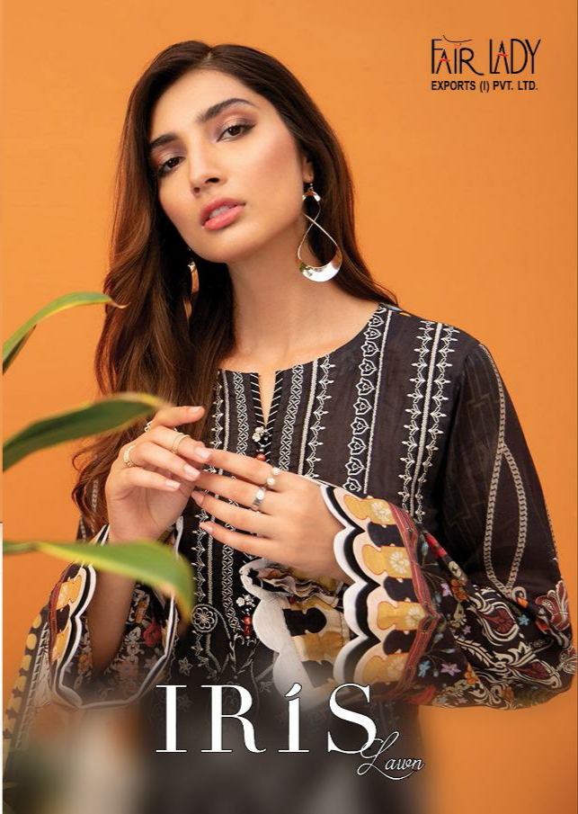 Fairlady iris vol 2 printed pakistani dress Material with lawn  and chiffon dupatta catalog