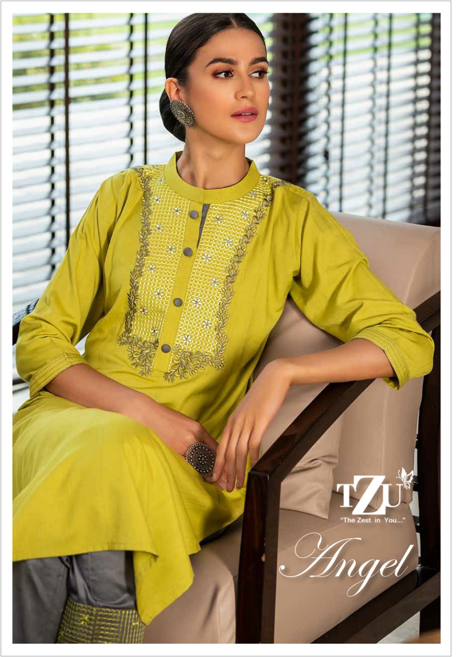 TZU LIFE STYLE ANGEL MODERN TRENDY EMBROIDERY KURTI WITH PANT CATALOG