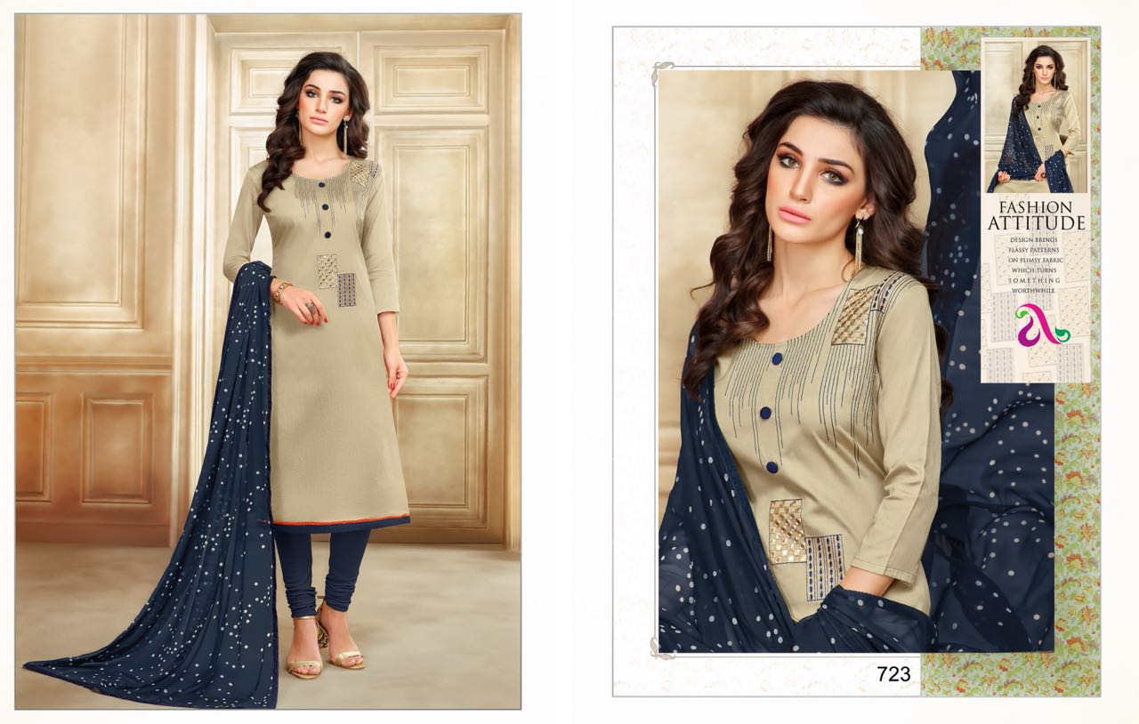 Angroop plus Dairy milk vol singles 723 Salwar Kameez Chanderi cotton Singles