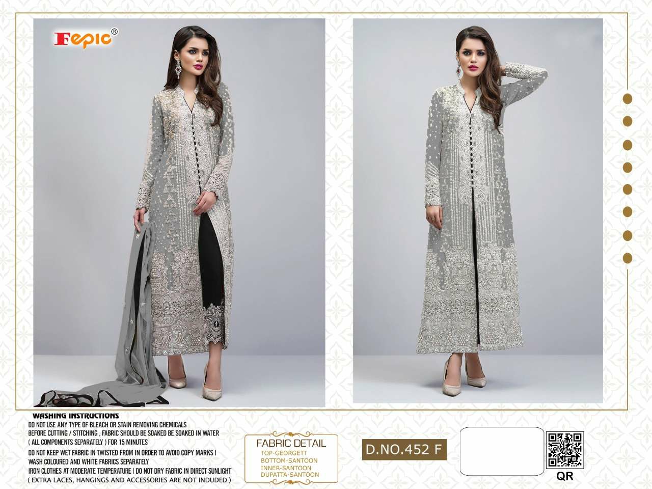 fepic d no 452 f grey georgette attractive work salwar suit