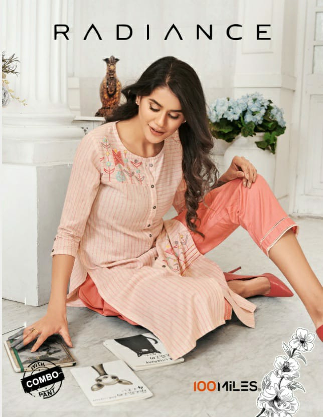 100 miles radiance cotton authentic fabric kurti with bottom collection catalog