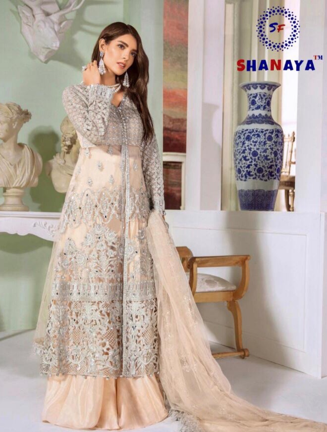 shanaya s 25 cream georgette catchy look salwar suit singale