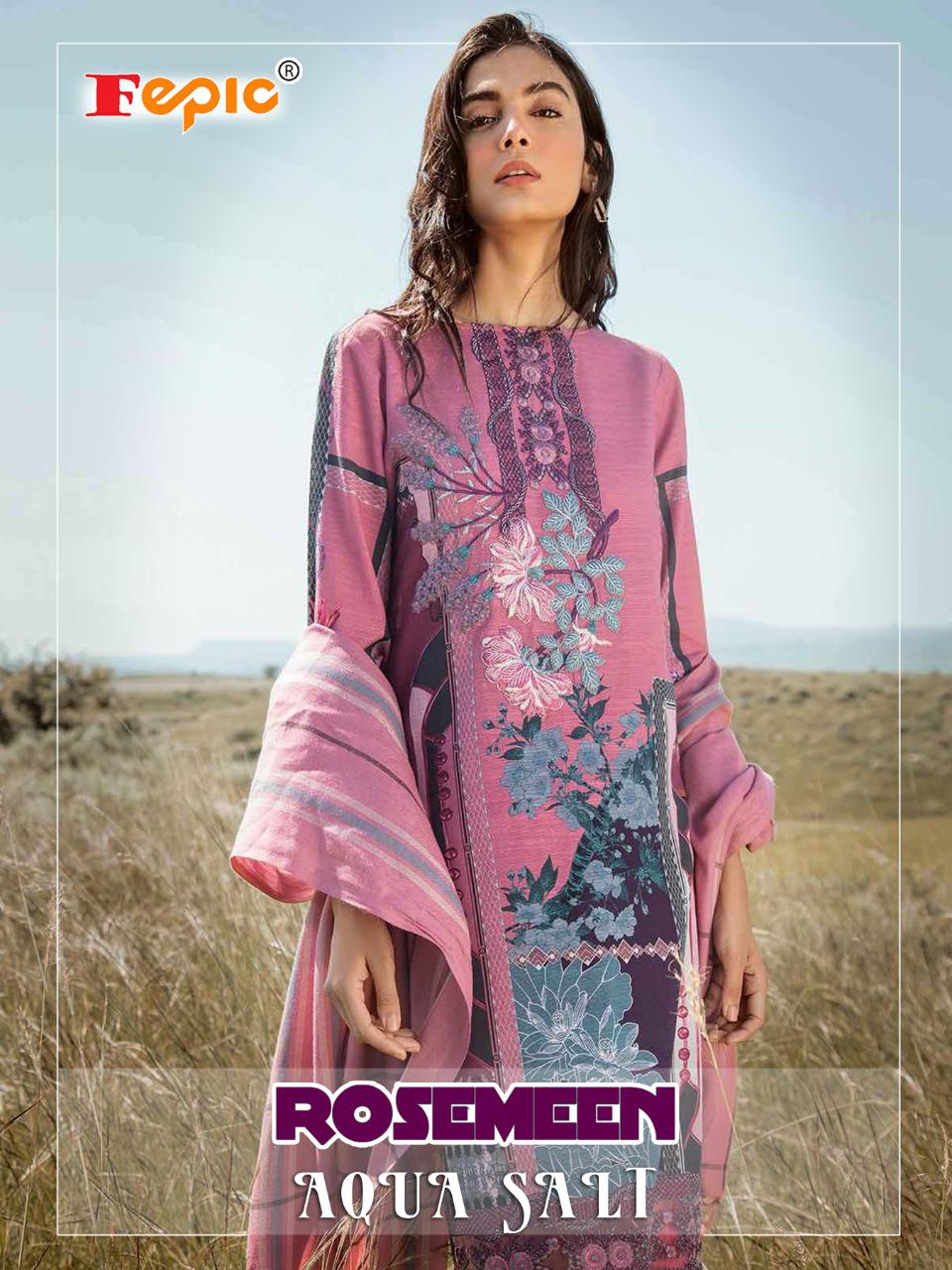 Fepic Rosemeen Aqua Salt Cotton Printed with chiffon dupatta Pakistani Suits Collection