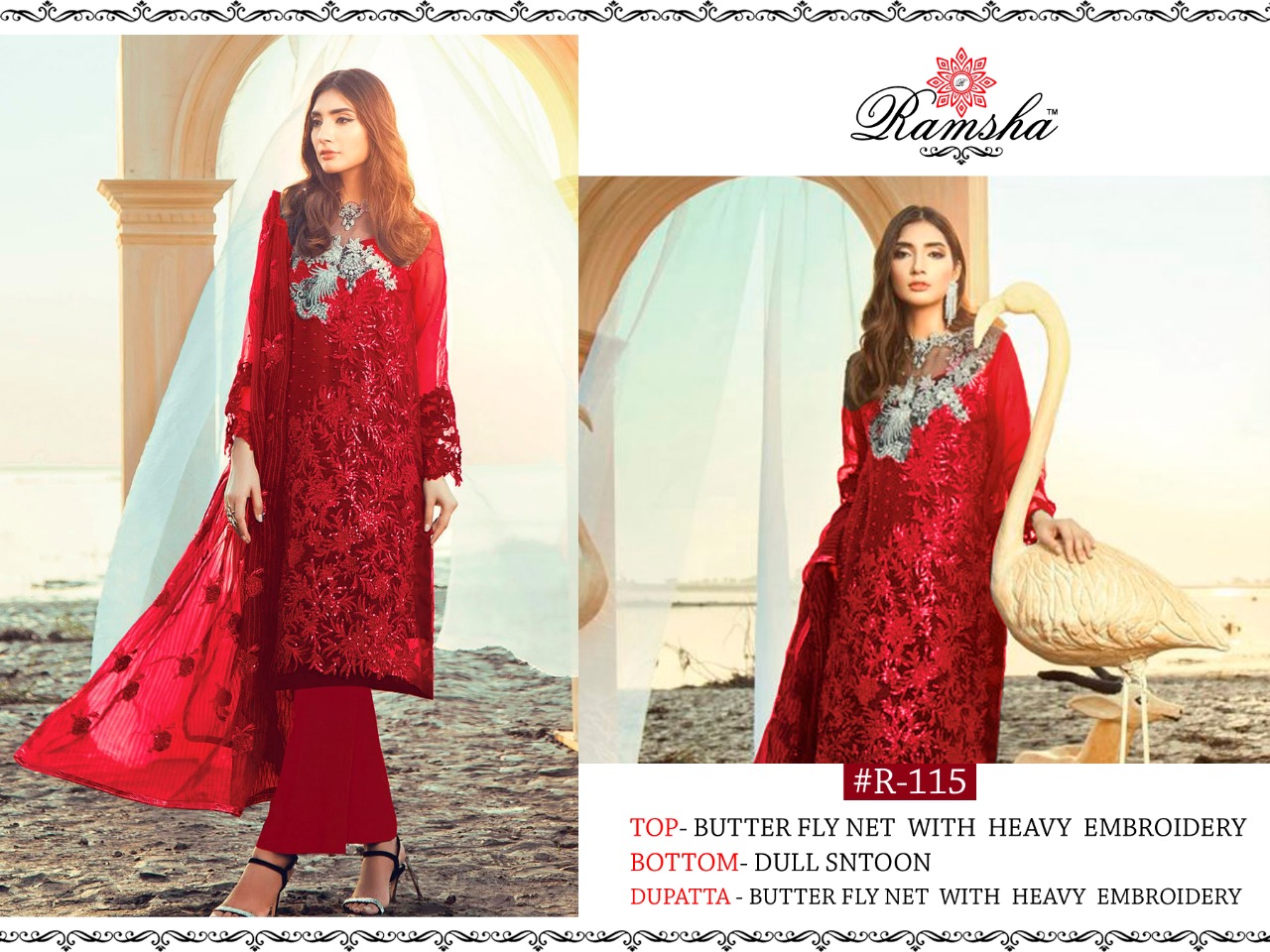 Ramsha R-115 Red Salwar Kameez Net Singles