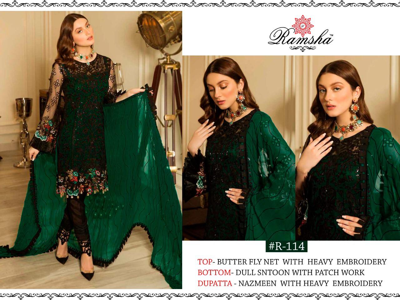 Ramsha R-114 Green Salwar Kameez Net Singles