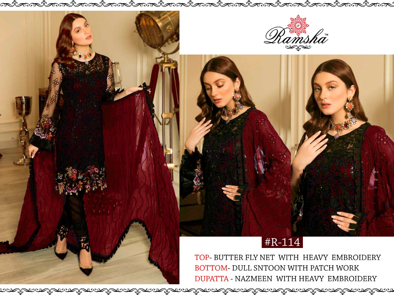 Ramsha R-114 Wine Salwar Kameez Net Singles