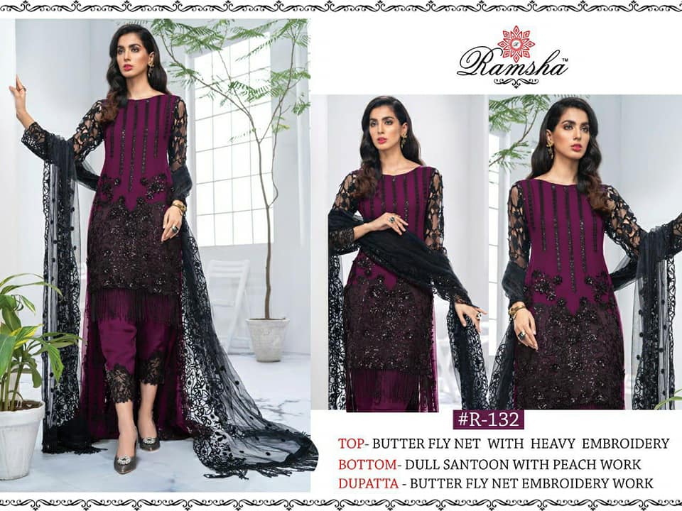 Ramsha R-132 Purple Salwar Kameez Net Singles