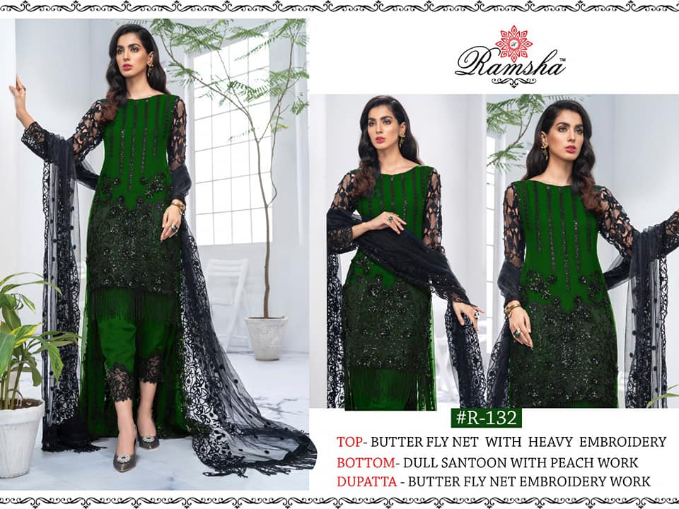 Ramsha R-132 Green Salwar Kameez Net Singles