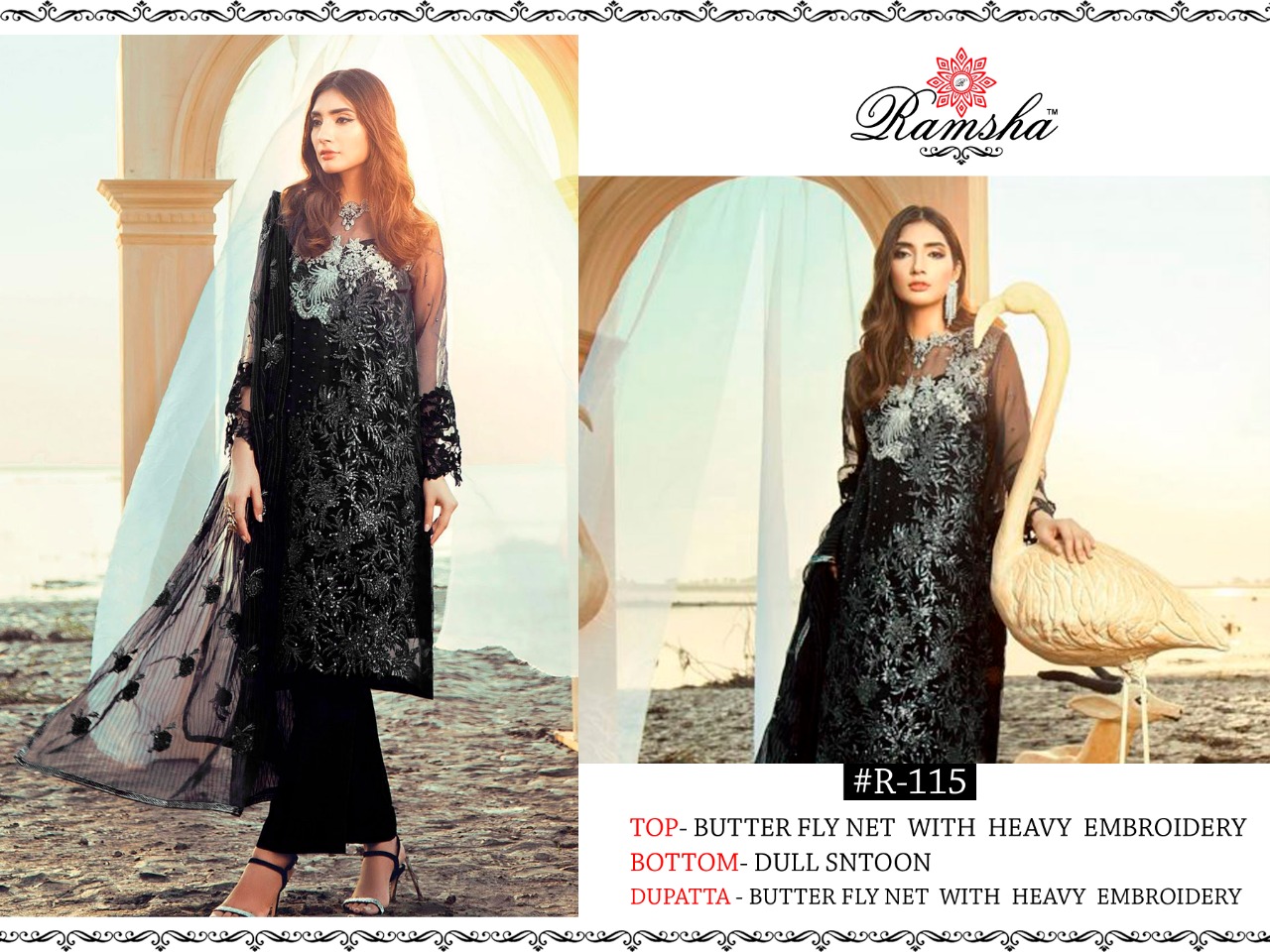 Ramsha R-115 Black Salwar Kameez Net Singles