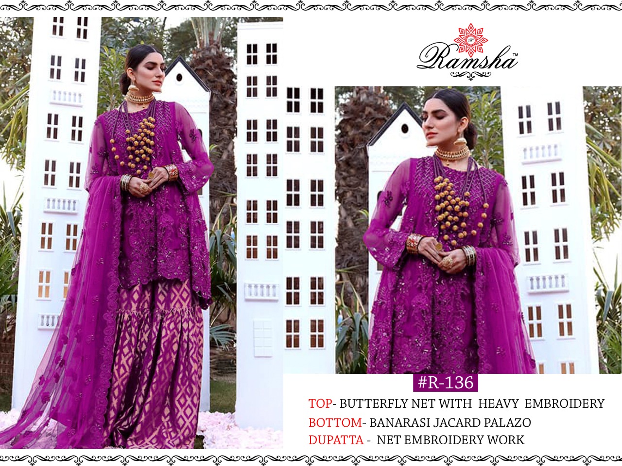 Ramsha R-136 Violet Salwar Kameez Net Singles