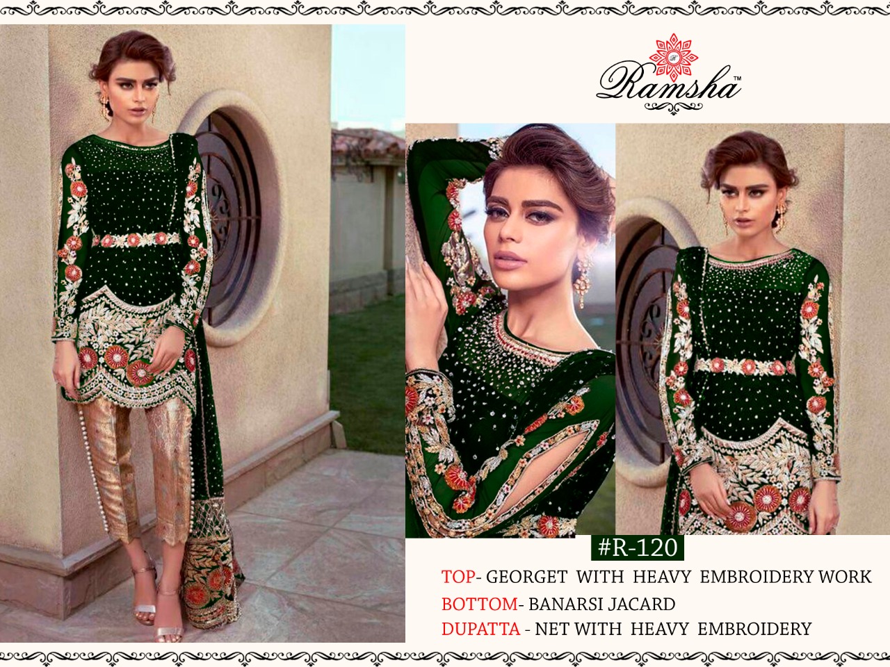 Ramsha R-120 Green Salwar Kameez Georgette Singles