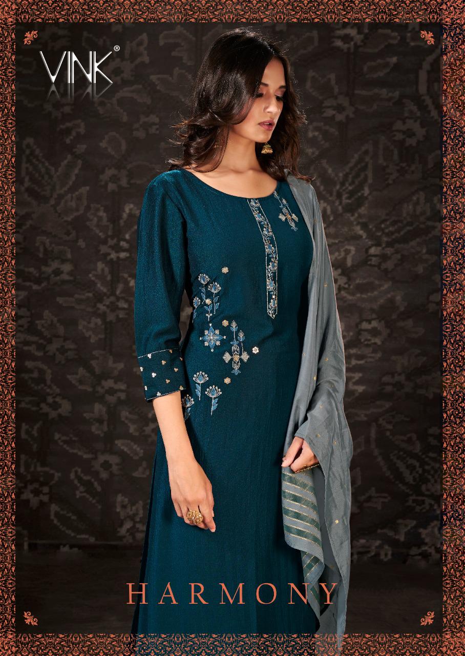 vink harmony viscose silk new and modern style kurti plazzo with jacquard dupatta catalog