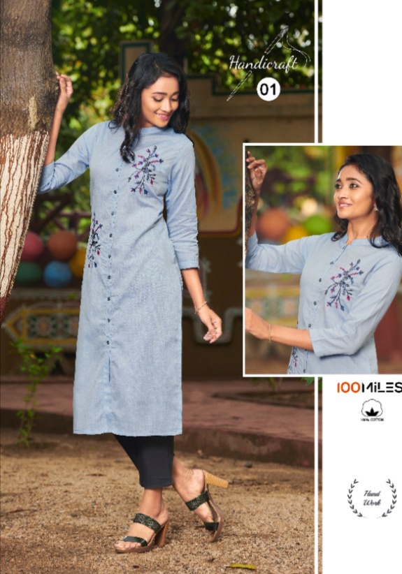 100 miles handicraft cotton regal look kurti catalog