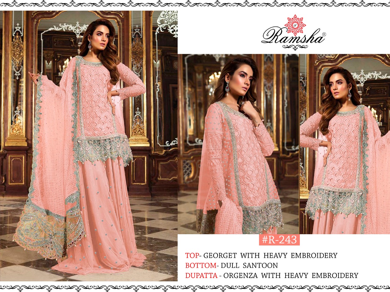 ramsha r-243 georget innovative style salwar suit catalog