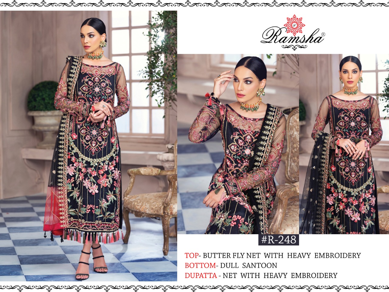 Ramsha r-248  Salwar Kameez Net Singles