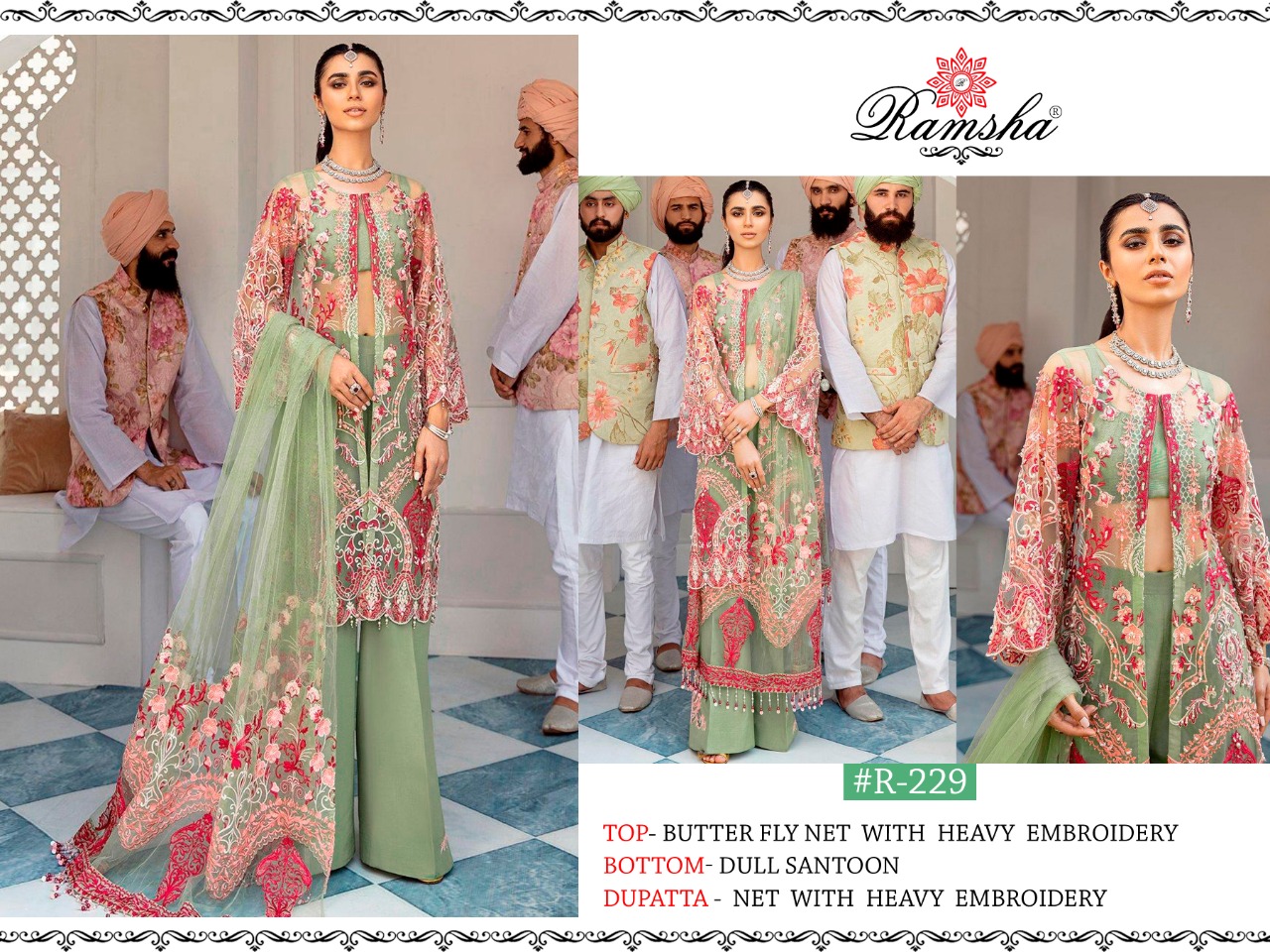 Ramsha R-229  GEORGET WITH HEAVY EMBROIDERY  Singles