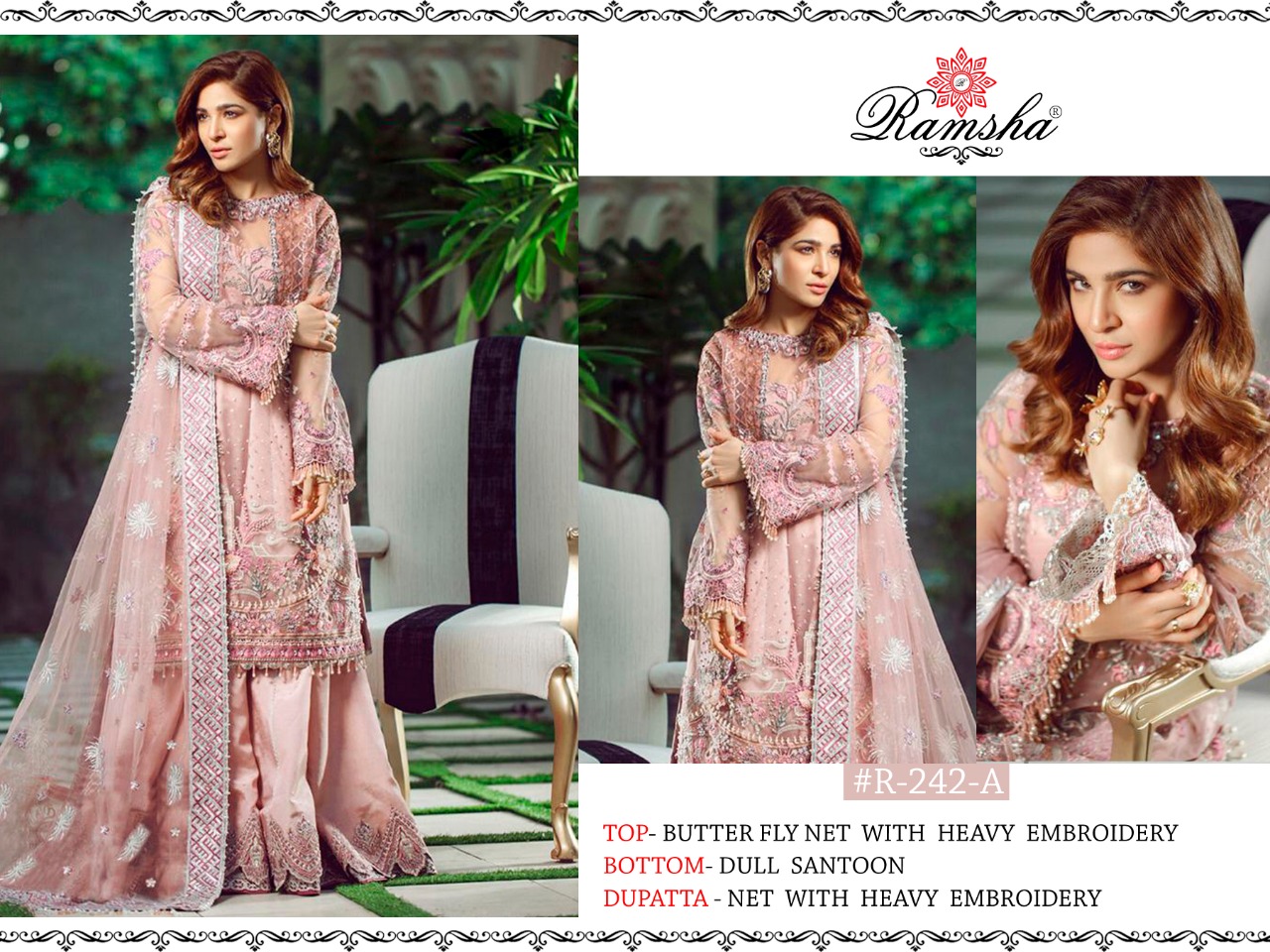 Ramsha RAMSHA R-242 A Salwar Kameez Butterfly net Singles