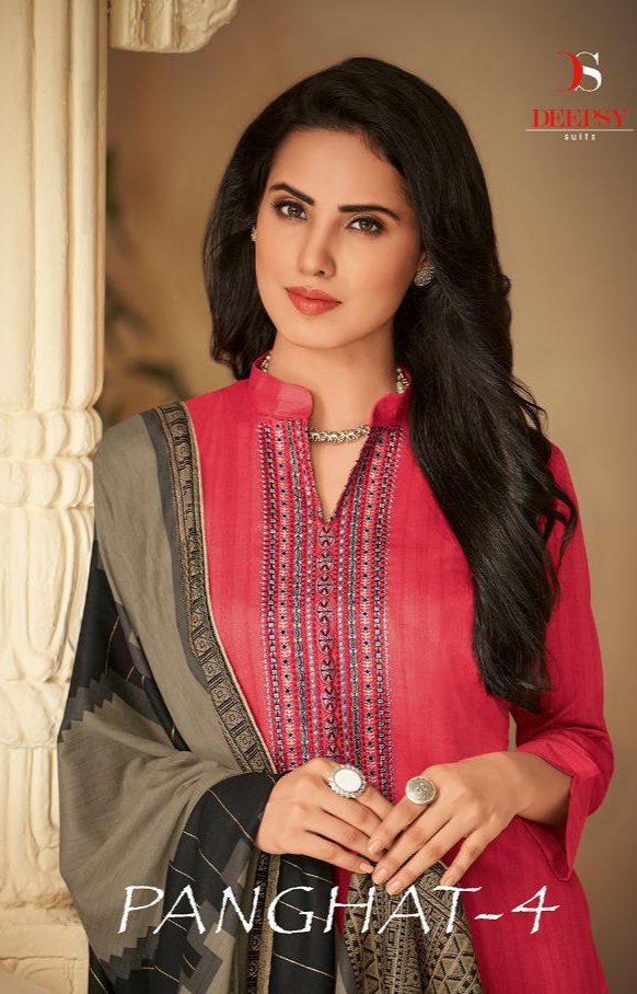 deepsy suit panghat 4 pasmina atrective print with heavy embroidary look salwar suit catalog