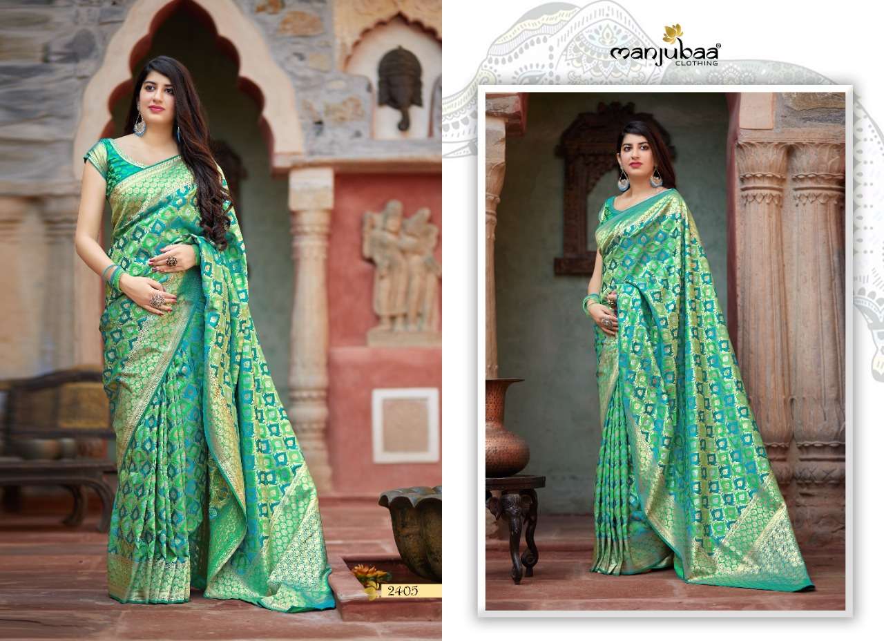 Manjubaa Clothing premuim 2405 Sarees banarasi satin Singles