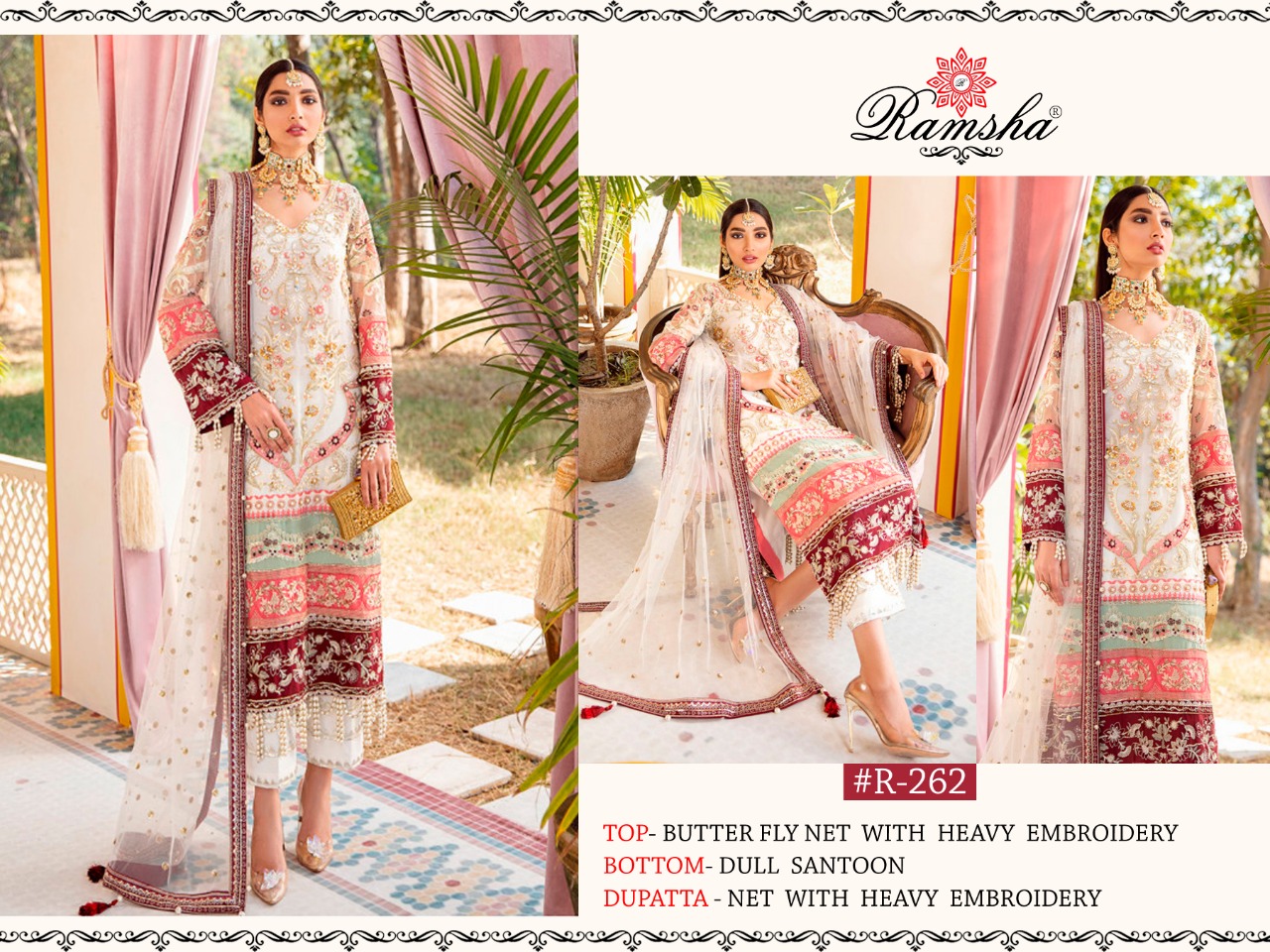 Ramsha  r-262 Salwar Kameez Net Singles