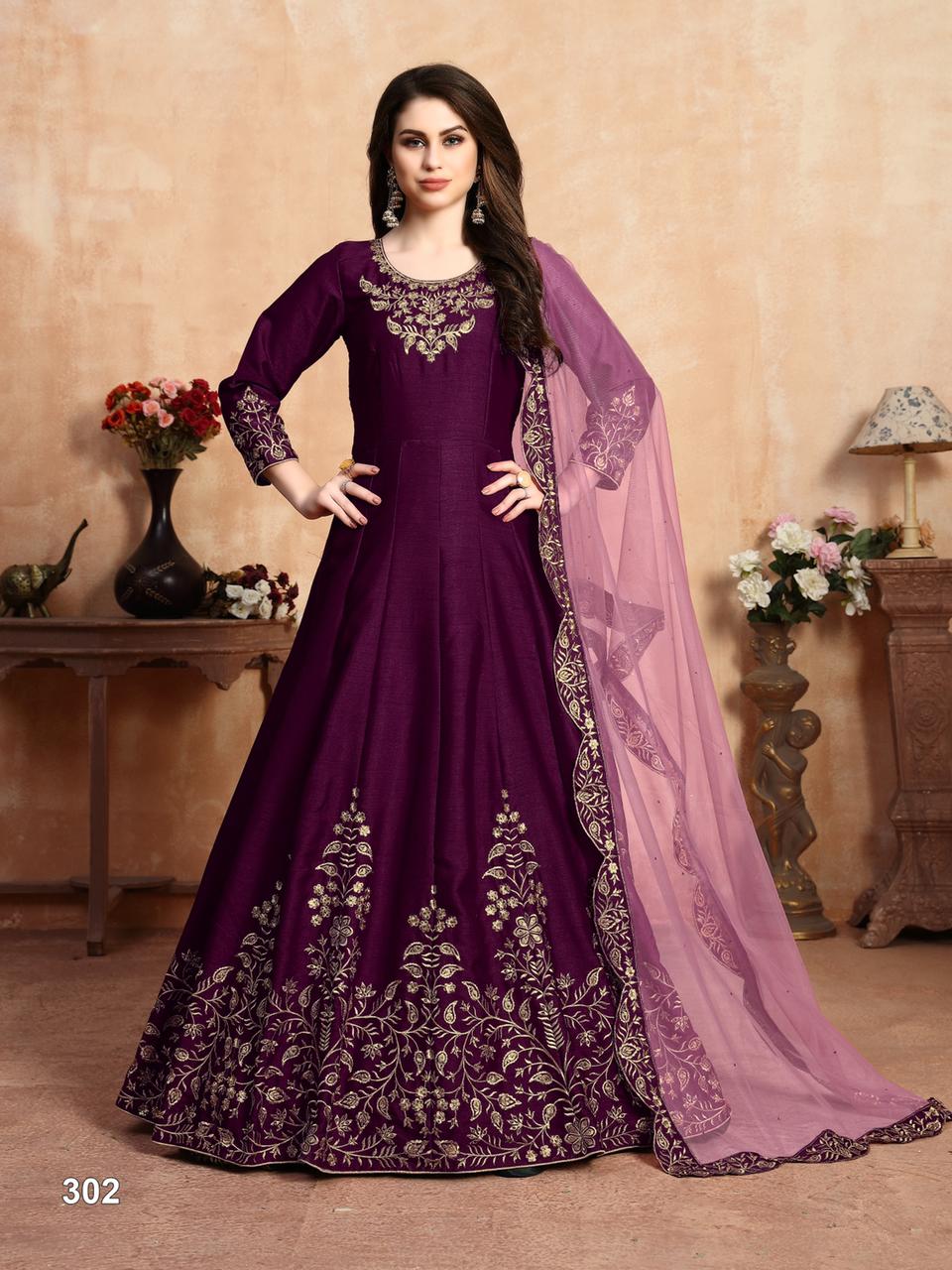 dani aanaya vol 103 d no 302 art silk attrective gown style salwar suit single