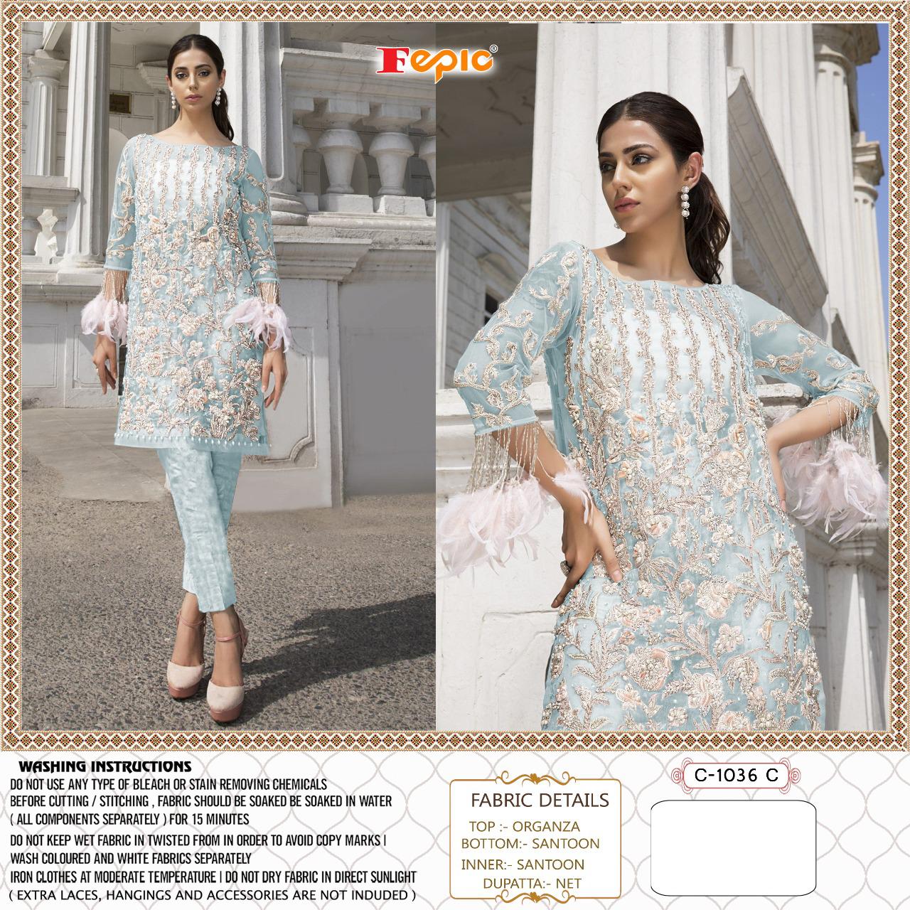 FEPIC Rosemeen d no c 1036 c Salwar Kameez Organza Singles