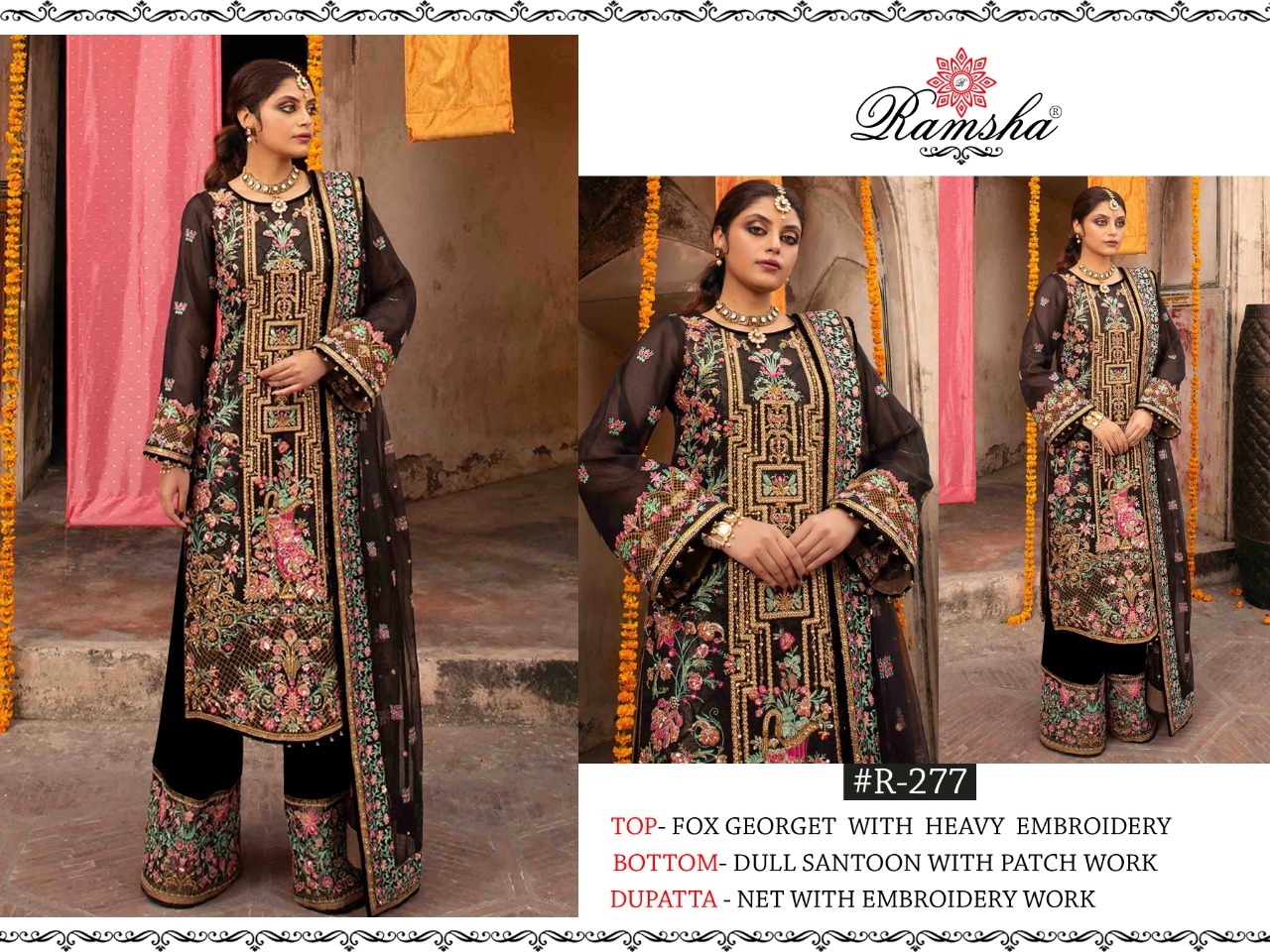 Ramsha  r-277 Salwar Kameez Georgget  /net Singles