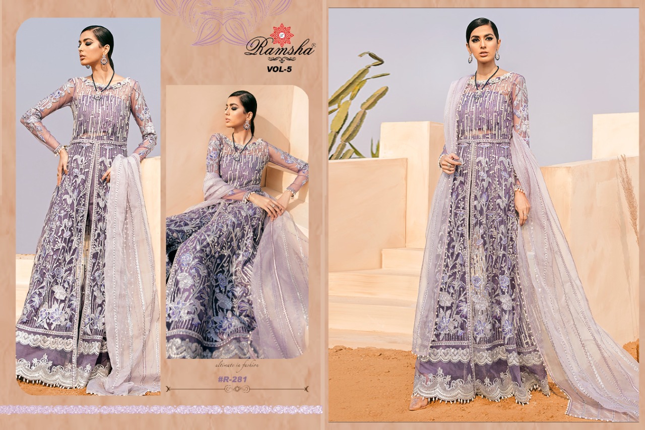 Ramsha r-281 Salwar Kameez Net Singles