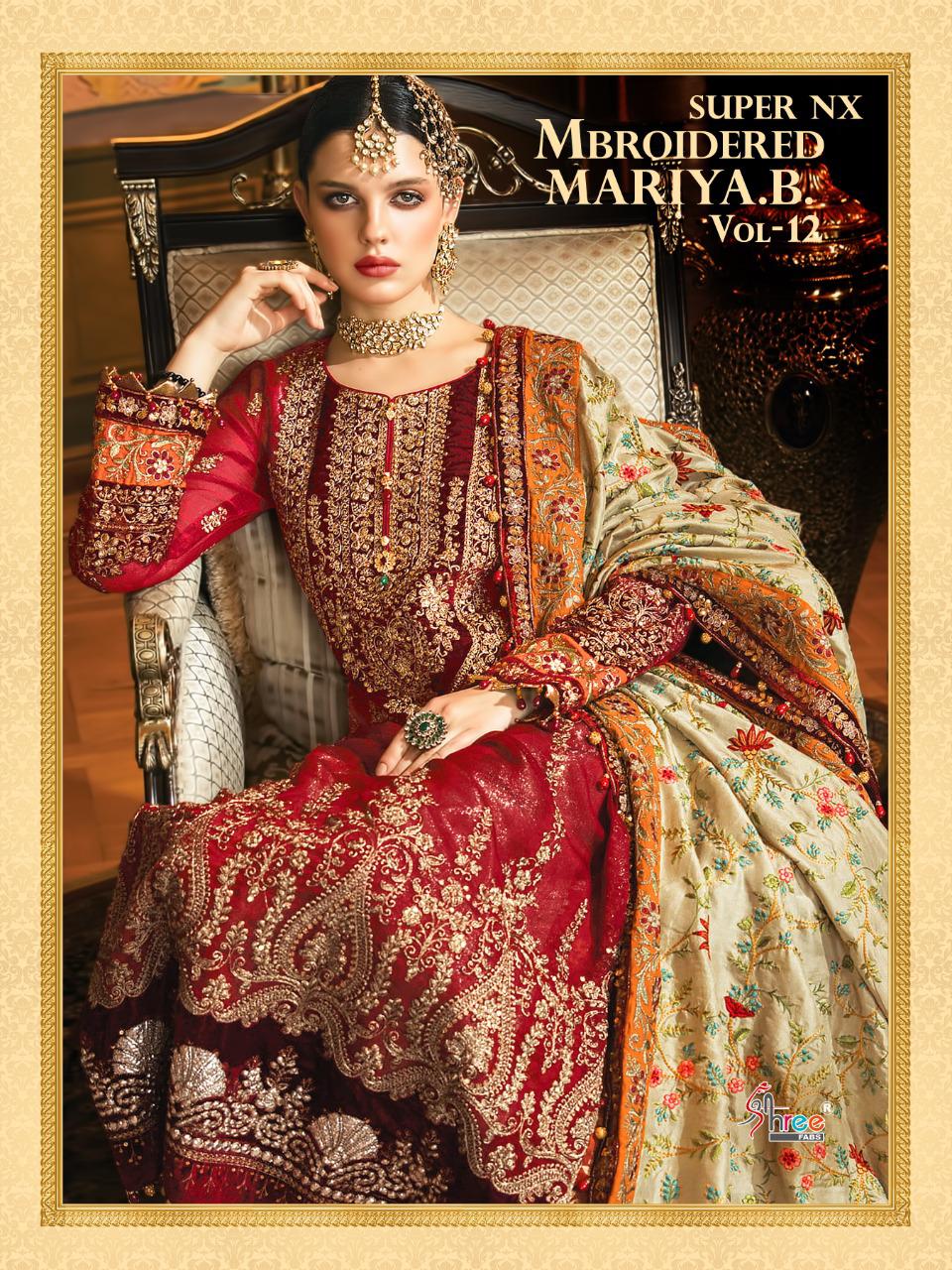 shree fab super nx mbroidered mariya b vol 12 butterfly net regal look salwar suit