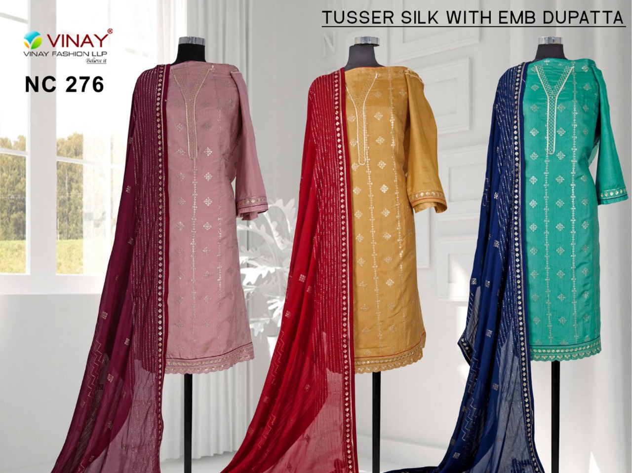 vinay fashion nc 276 tusser silk attrective look salwar suit with dupatta colour set