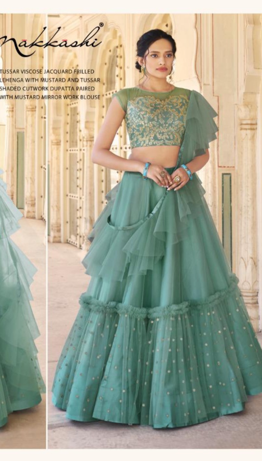 nakkashi eira satin silk gorgeous look lehngha catalog