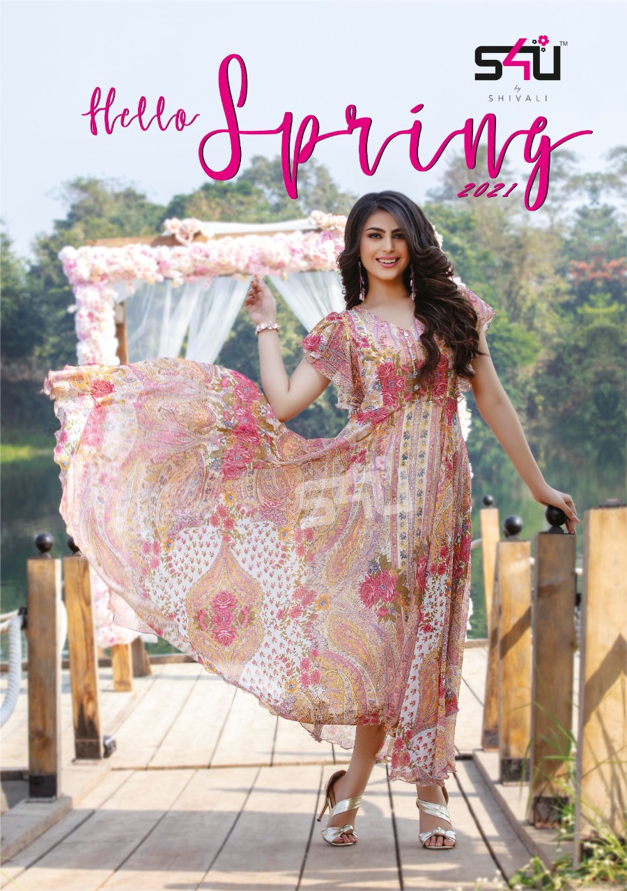 s4u hello spring chiffon astonishing kurti catalog