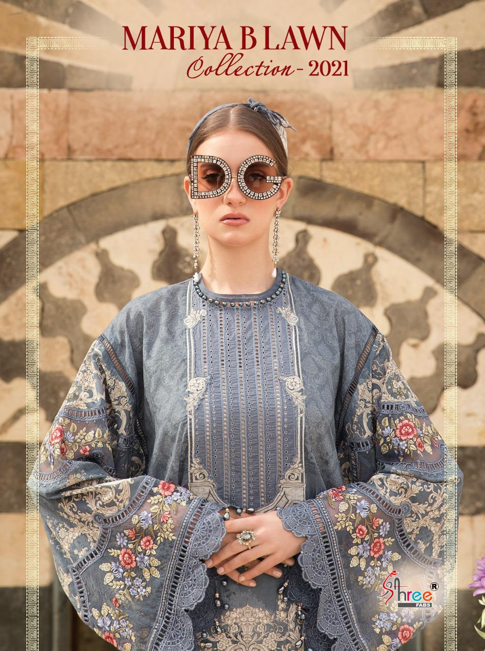 shree fab mariya b lawn collection 2021 exclusive colours and print siffon dupatta salwar suit catalog