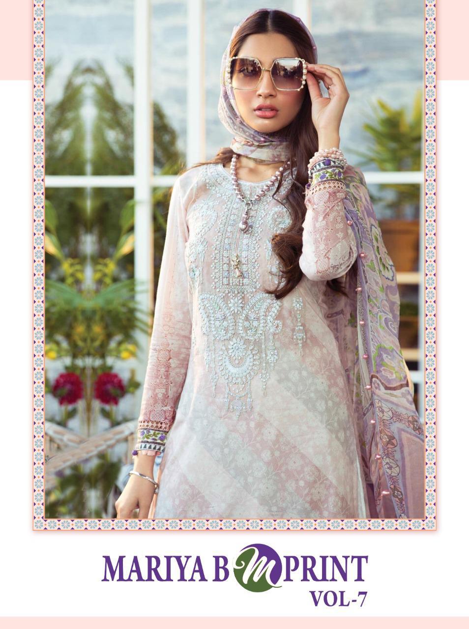 shree fab maria b m print vol 7 pure cambric lawn attrective colours and print siffon dupatta salwar suit catalog