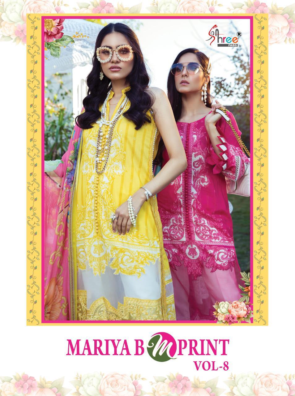 shree fab mariya b m print vol 8 pure cambric lawn attrective colours and print siffon dupatta salwar suit catalog