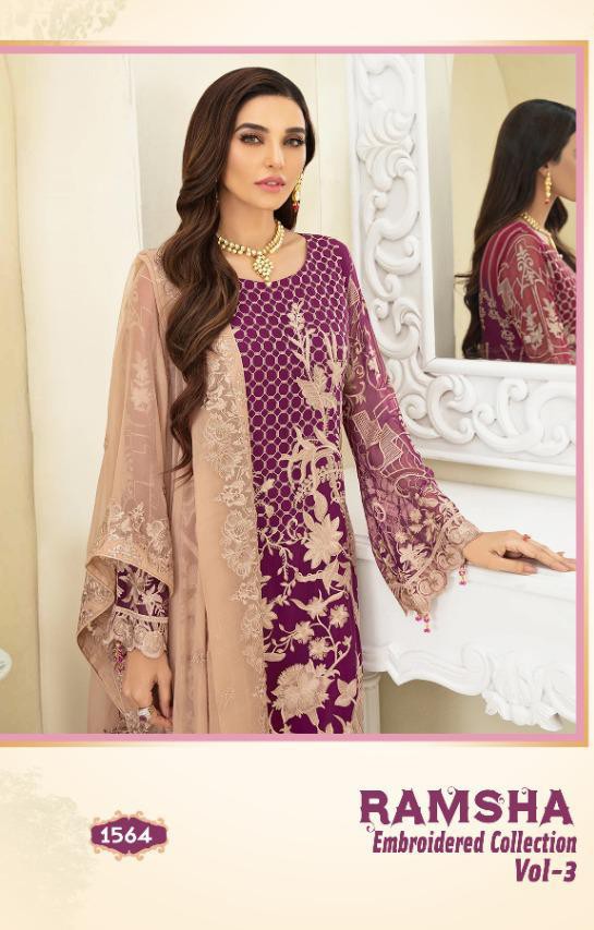 shree fab ramsha embroidered collecation vol 3 d no 1564 salwar suit singal