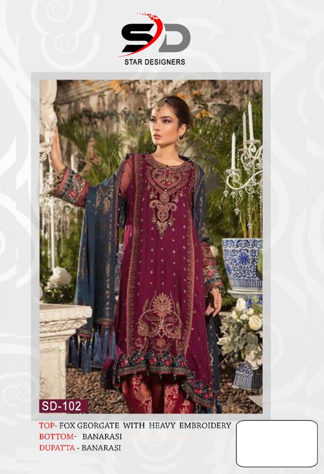 Star designers d no 102 fox georgette heavy look salwar suit singal