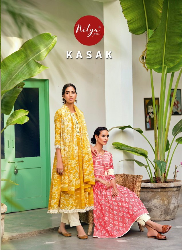 lt nitya kasak cotton exclusive print top with bottom and dupatta catalog