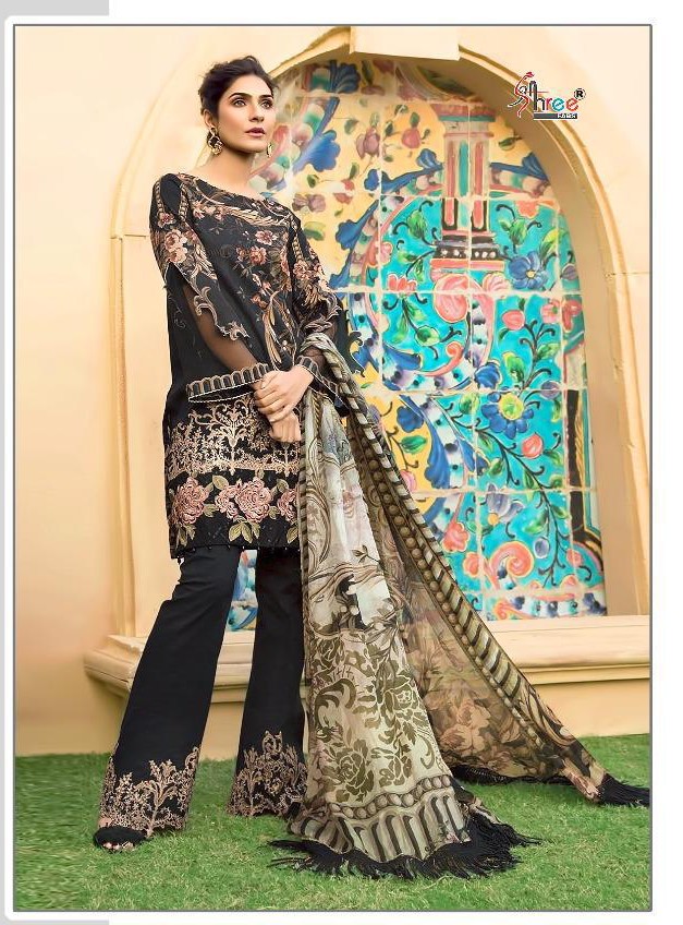 shree fab black  1349 cotton salwar suit with chiffon dupatta singal