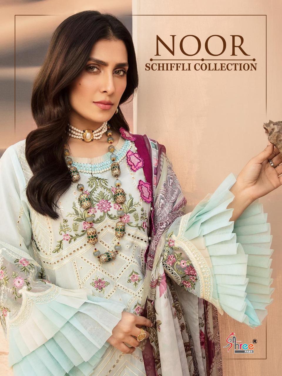 shree fab noor schiffli collection lawn  decent embroidary look salwar suit catalog