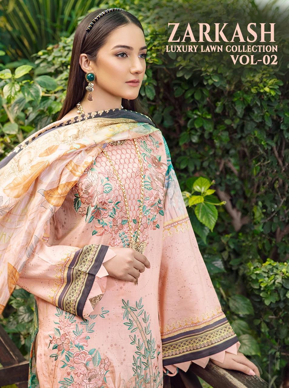 shree fab zarkash luxury lawn collection vol 02 gorgeous look salwar suit with siffon dupatta catalog